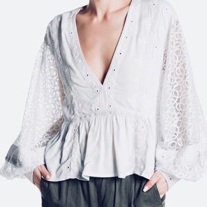 Free People Boogie All Night Embroidered Blouse